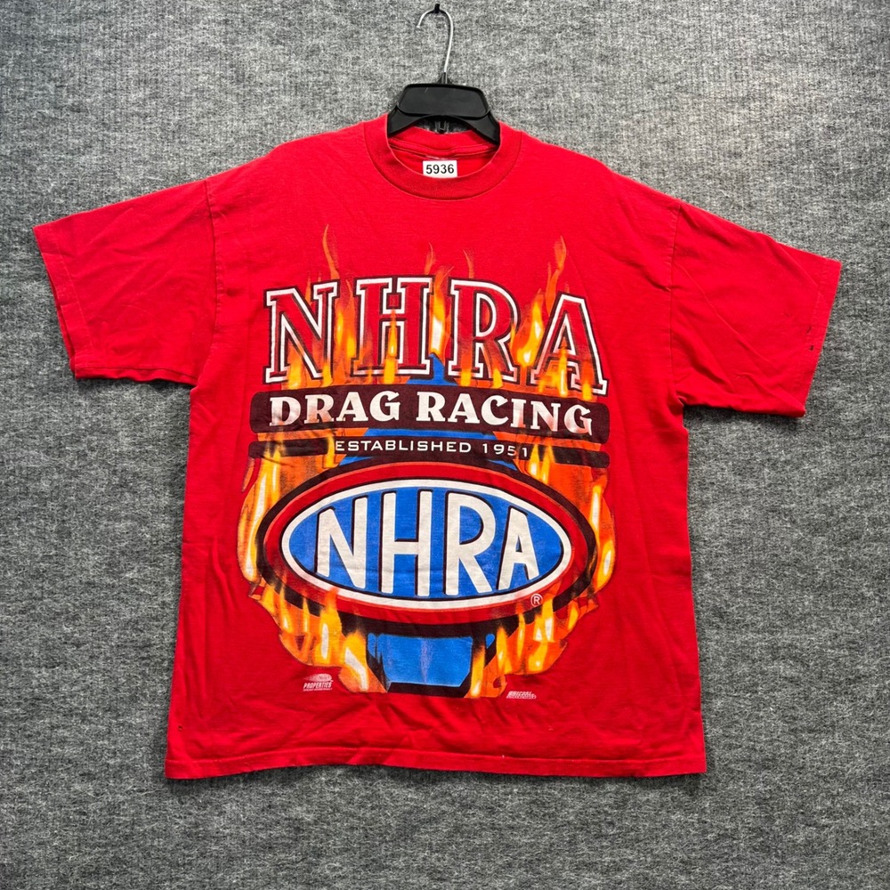 Vintage NHRA Drag Racing Graphic T-Shirt Red Mens Large Est 1951